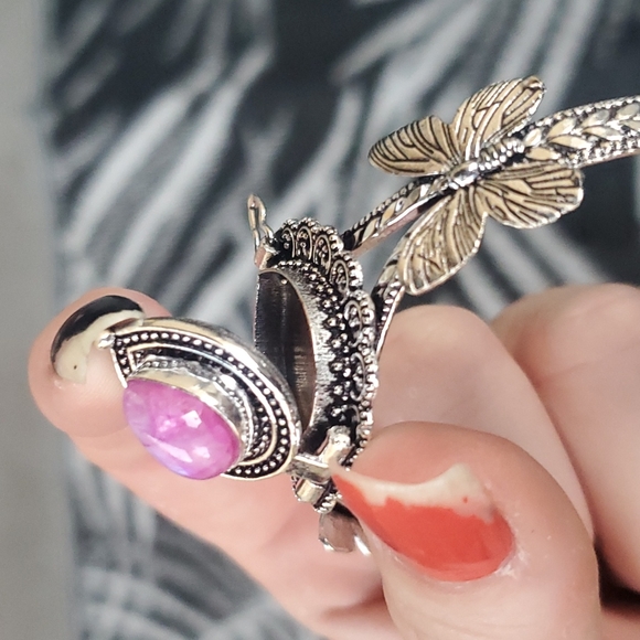 New Pink Rainbow Moonstone 925 Silver Butterflies Poison Cuff Bracelet. - Picture 9 of 12